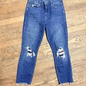 MOTHER The Looker High Rise Skinny Jeans Distressed Raw Hem Ankle Size 28